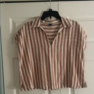 Old Navy Brown and White Striped Crop Top